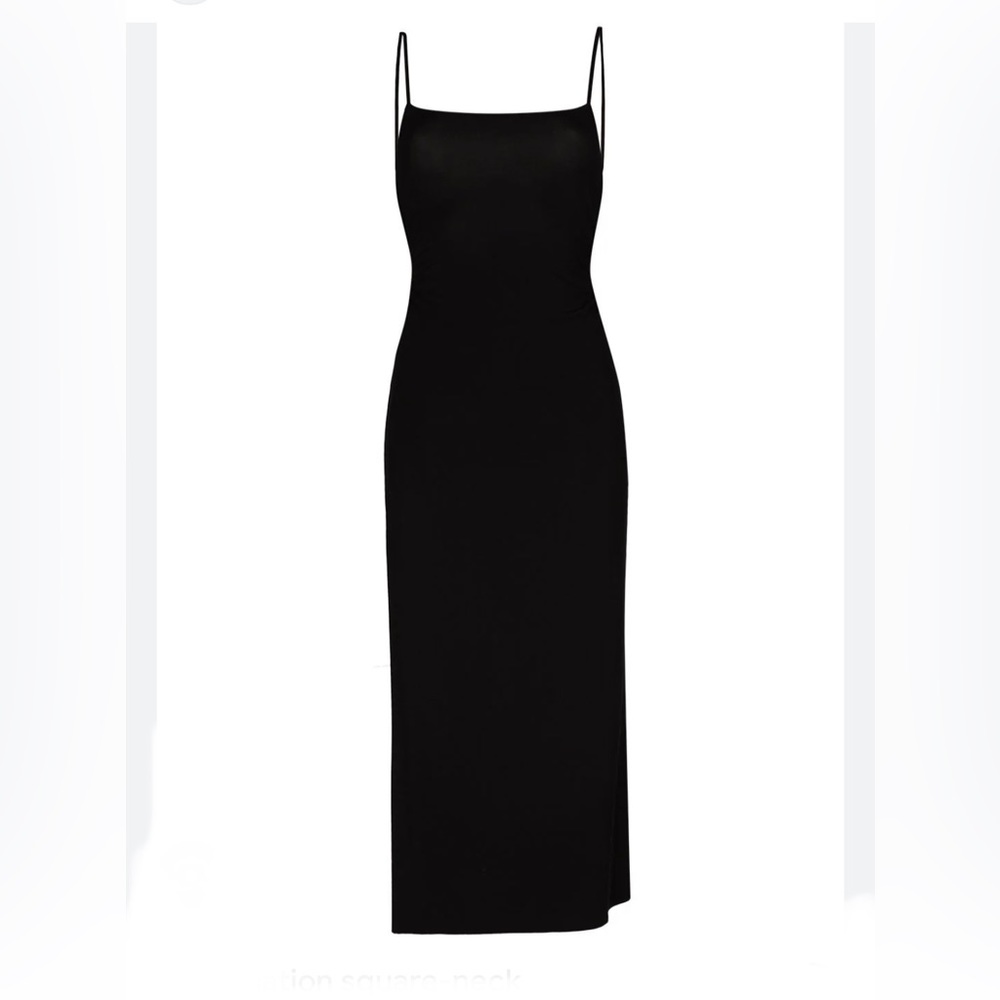 REFORMATION Black square neck. Ribbed Knit Bodycon Stretch Midi /Maxi dress